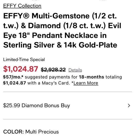 Effy Collection Evil Eye multi Sapphire / Diamond Pendant Necklace - Picture 9 of 9